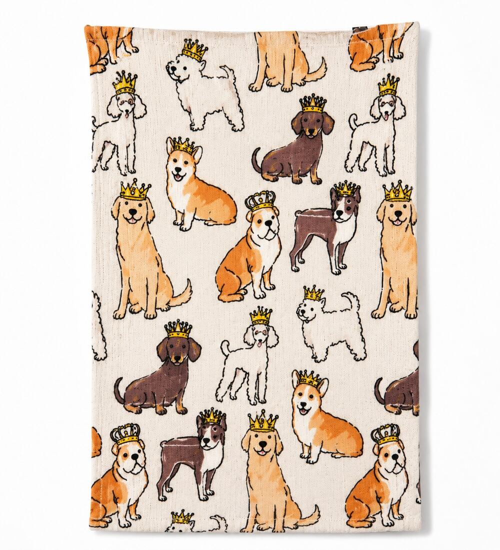Casaba Dog Print Kitchen Dish Towel Beige Cotton Tea Towel Dog Lover Gift
